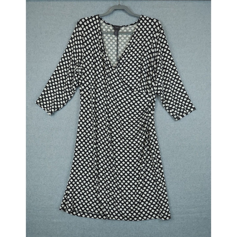 Chico's Travelers 3 Large Slinky Wrap Front Midi Dress - Black White‎ Polka Dot
